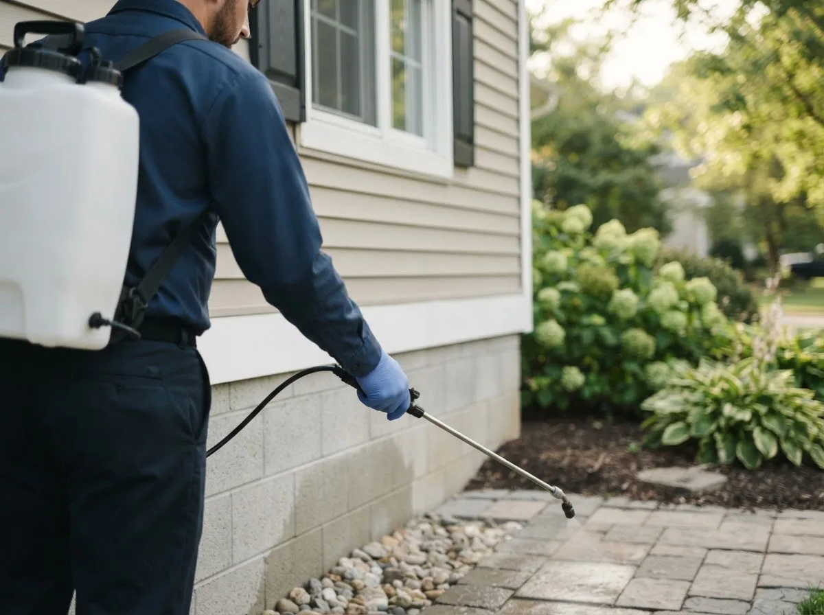 Pest control technician inspecting a home in Canterbury, CT